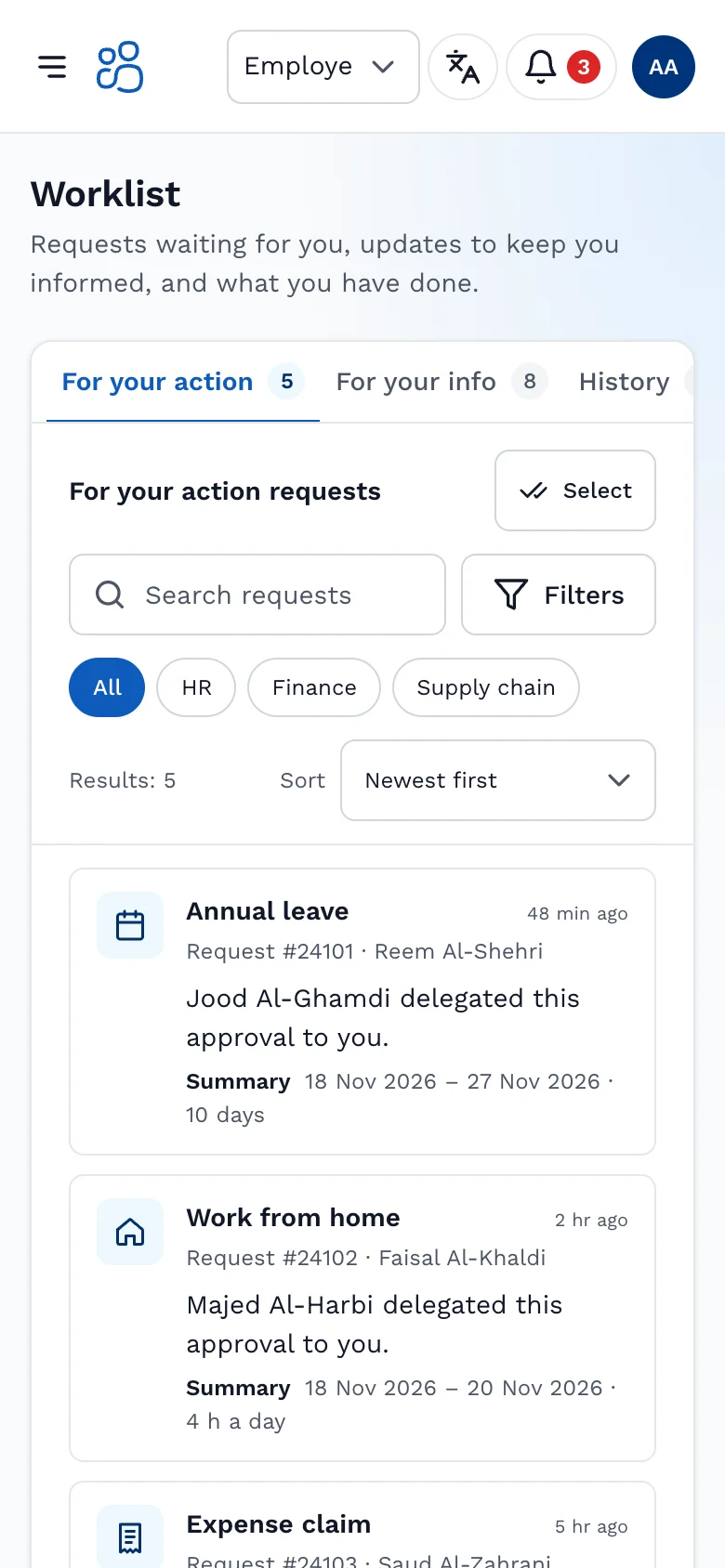 Worklist on the StaffGateway mobile app